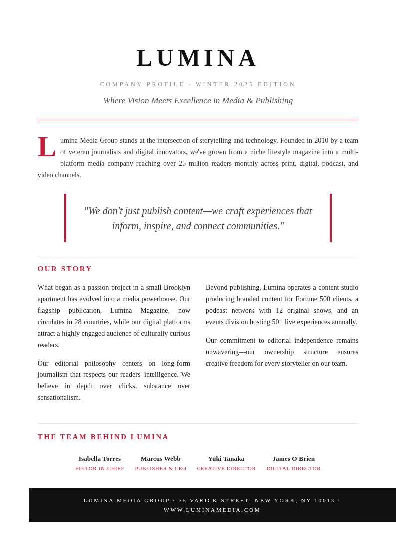 Editorial magazine company profile